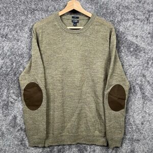 J.CREW Men's Pullover Sweater Gray Large Wool Nylon Elbow Patches Slim Preppy
